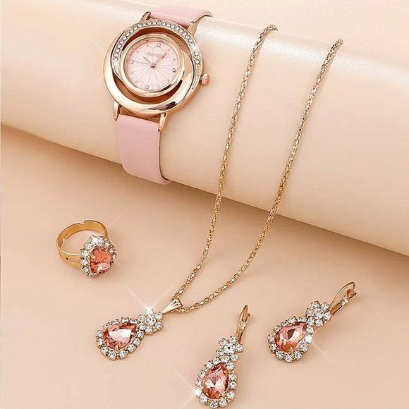 💕NEW Sparkling Bling Crystal Rhinestone 5PCS Luxury Watch Set Earrings N… - Picture 2 of 4